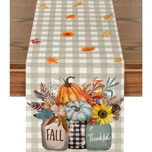 Table Runner, Fall, Gray, White, 13x48 inch